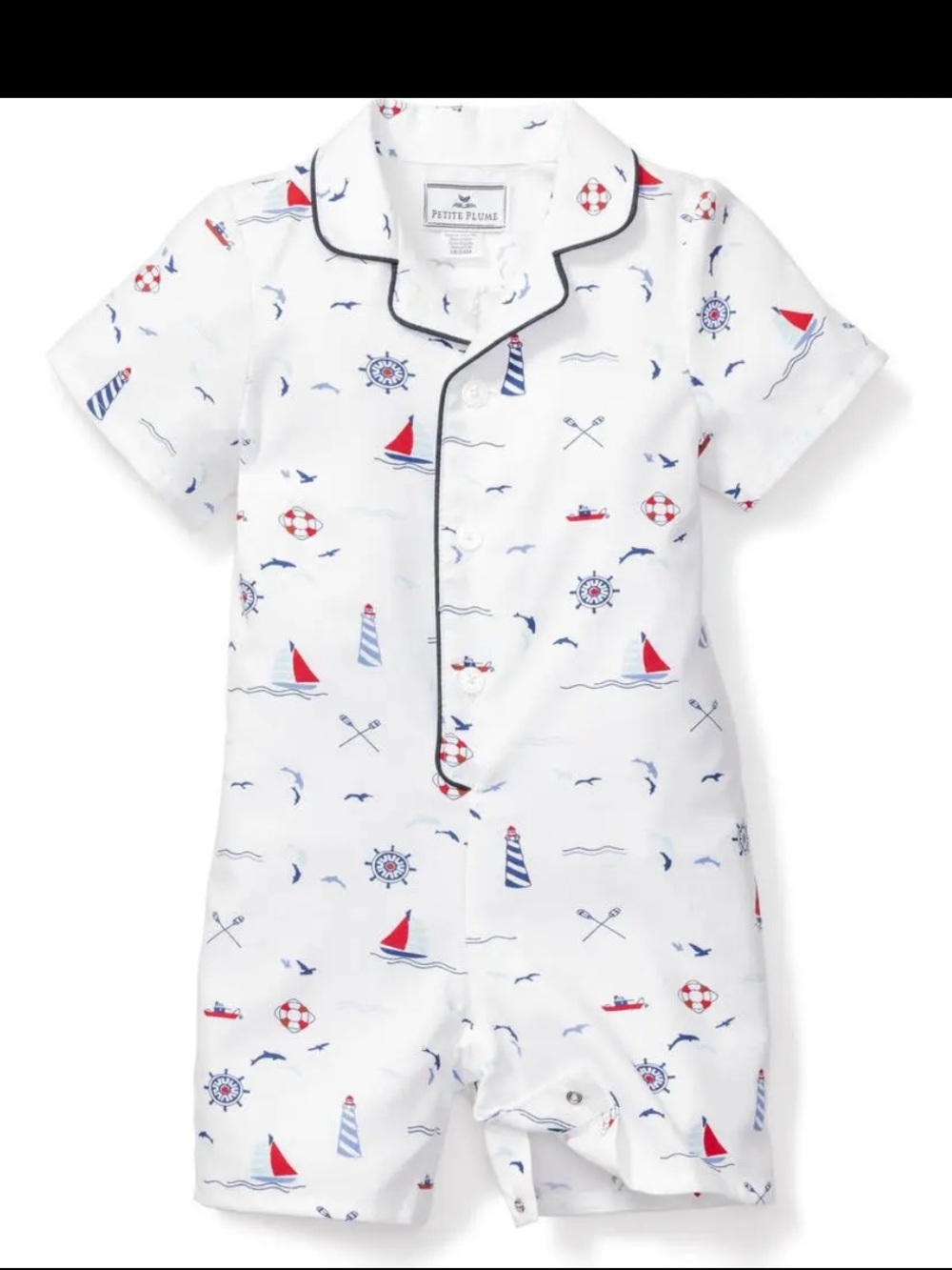 Petite Plume White Nautical Short Sleeve Pajama Romper